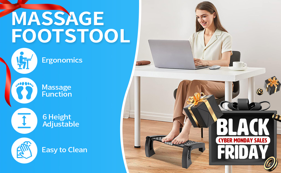 AMUSPK Foot Rest Under Desk, Adjustable Height Footrest Ergonomic Foot