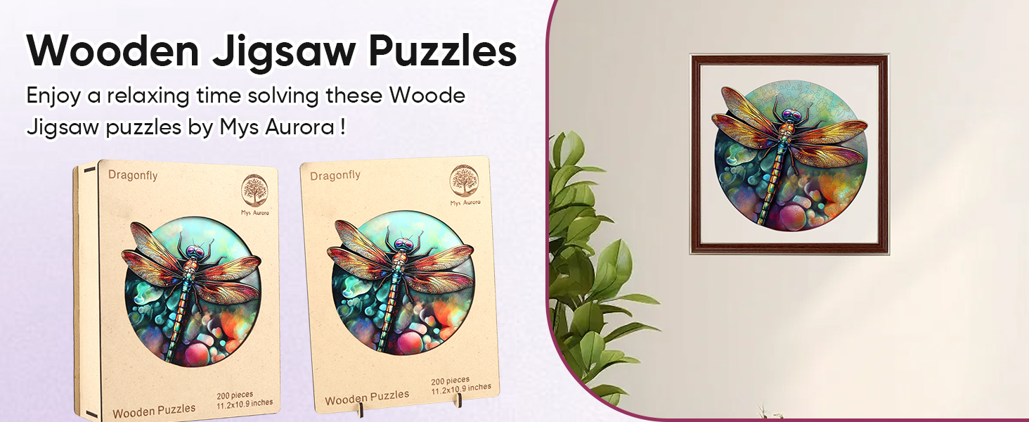 Amazon.com: Mys Aurora Wooden Puzzles for Adults, Dragonfly Jigsaw ...