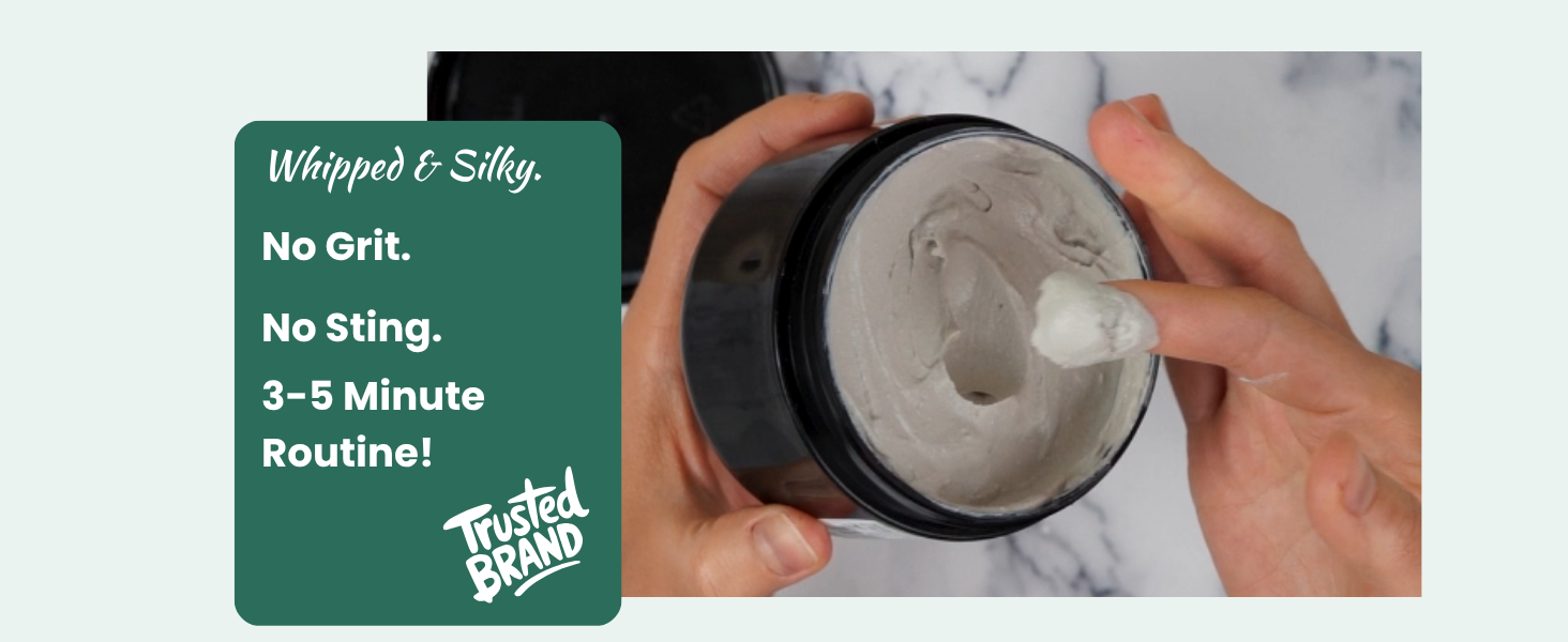 Our Rosemary Mind Dead Sea Mud Mask is Whipped. Silky, No Grit or Sting, and a 3-5 minute routine!