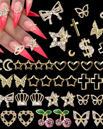 Gold Nail Gems and Charms