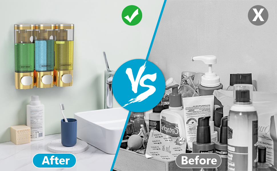 3 in 1 Shower Soap Dispenser, Shampoo and Conditioner Dispenser No Drill, No Leakage