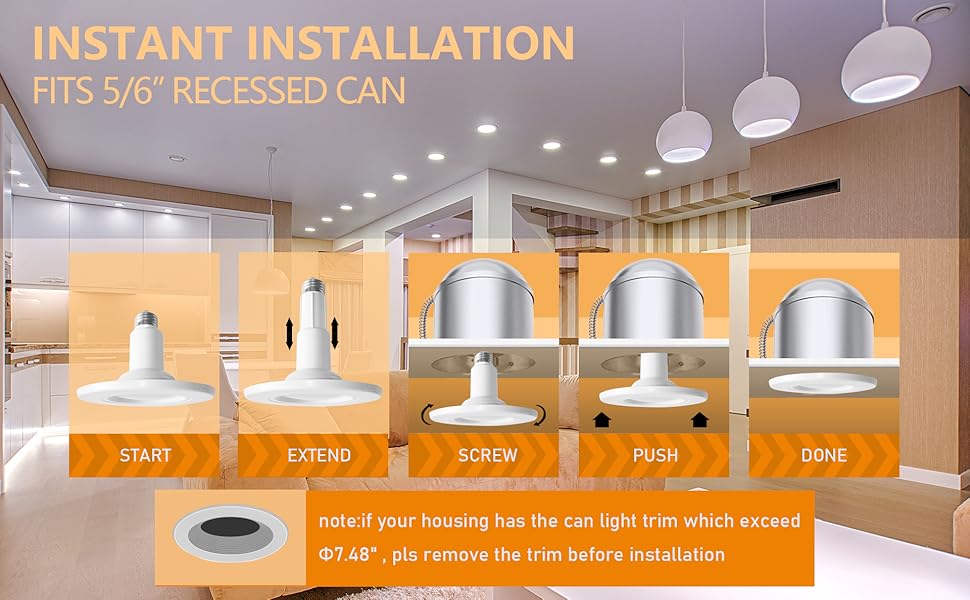 Soliseed 5/6 Inch LED Can Lights Length Adjustable Recessed Lights,Recessed Light Conversion Kit