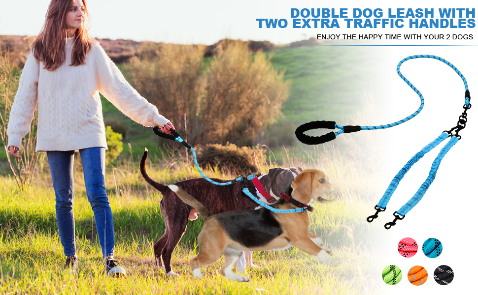 2 Way Dog Leash,No Tangle for Two Dogs, 3 in 1 Dog Leash