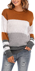 Color block striped ladies pullover sweaters
