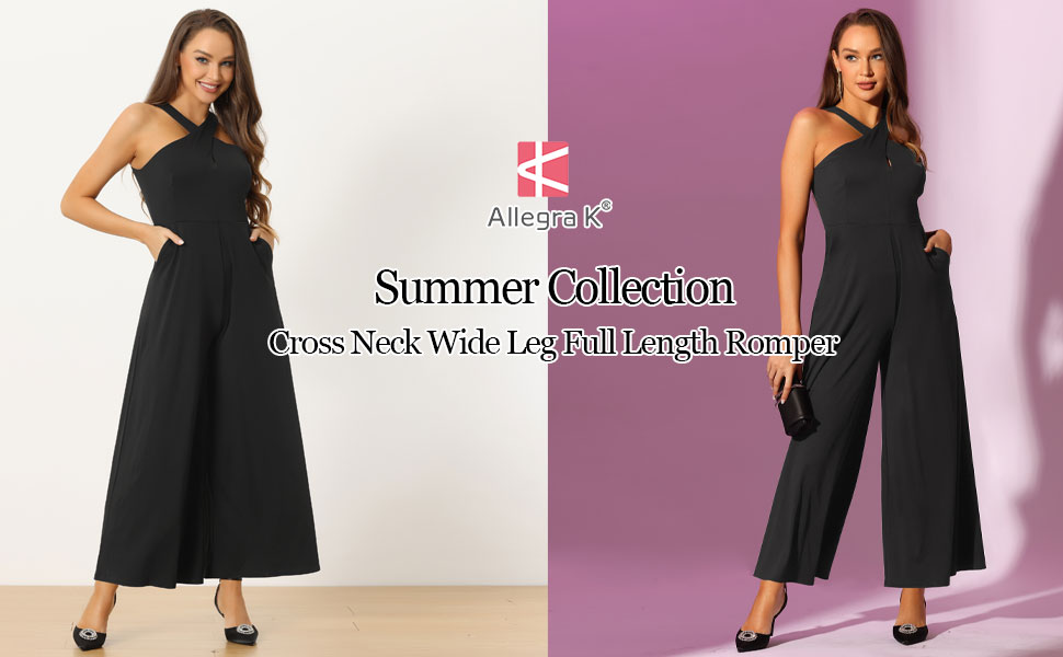 Amazon.com: Allegra K Cross Neck Jumpsuits for Women's Full