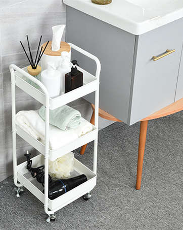 キャスターとブレーキ,トレイ付きのおしゃれなキッチンカートです 山崎実業 ハンドル付きキッチンカート3段 タワー tower