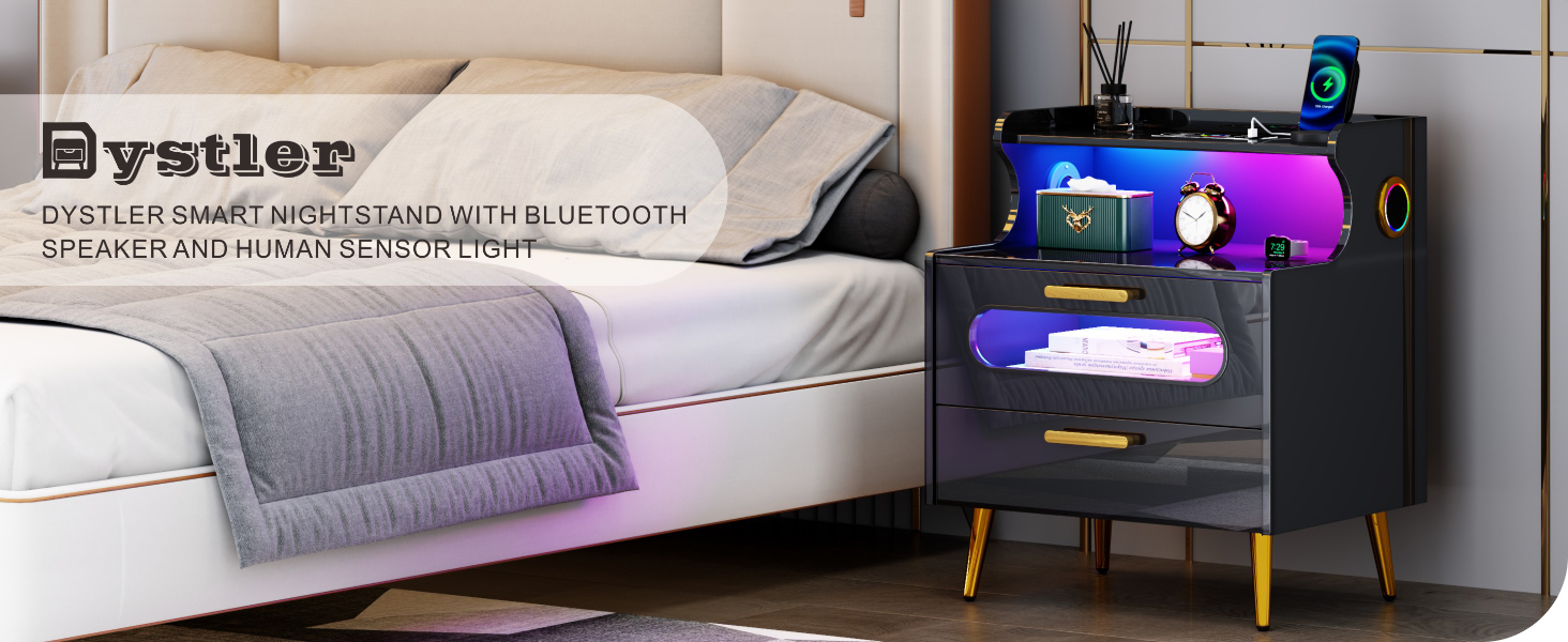 Dystler Smart Nightstand with Bluetooth Speaker Bedside