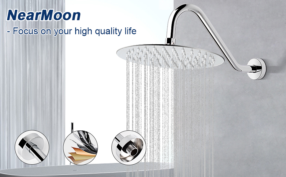 NearMoon J Shaped Shower Head Extension Arm, Stainless Steel Shower