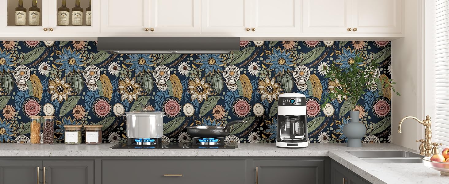 Blue boho wallpaper for kitchen