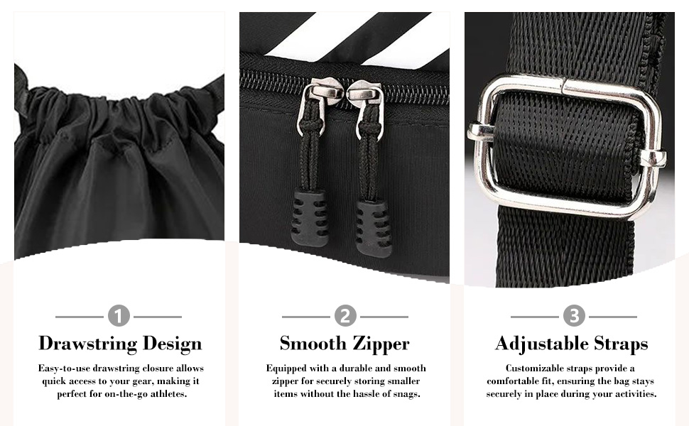Drawstring Design, Smooth Zipper, Adjustable Straps