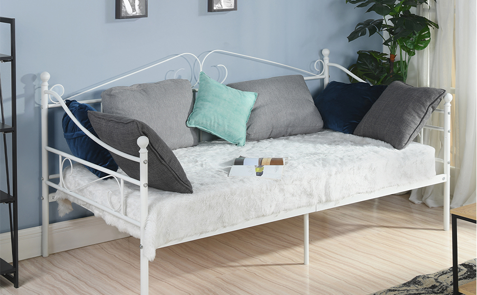 HJhomeheart Metal Twin Daybed Frames with Headboard, Metal