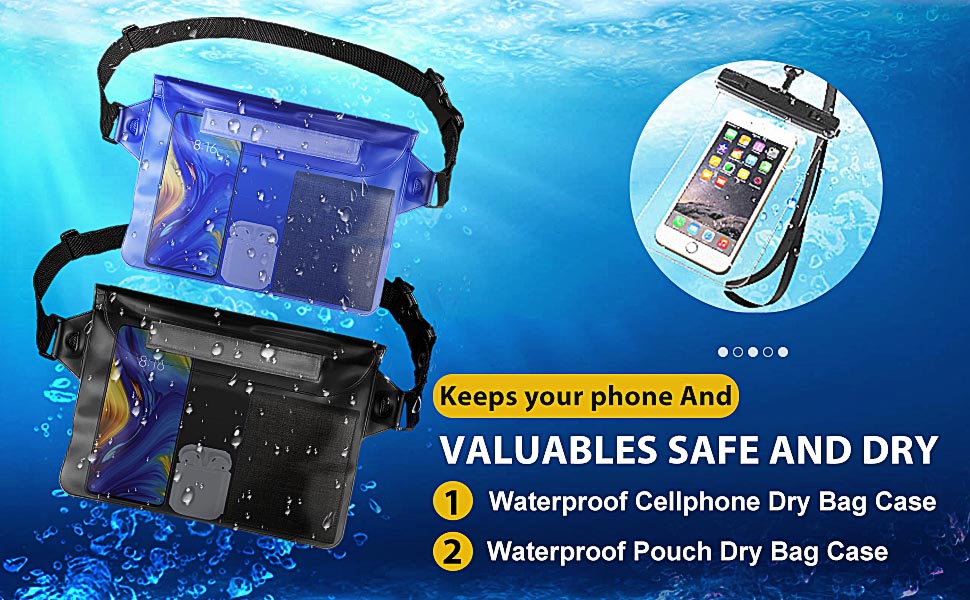 Victoper Waterproof Pouch Bag 3 Pack Thickened Adjustable Waist Strap