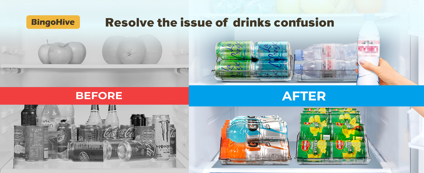 Width Adjustable Soda Can Organizer for Refrigerator Expandable Soda Can Dispenser for Beer Soda