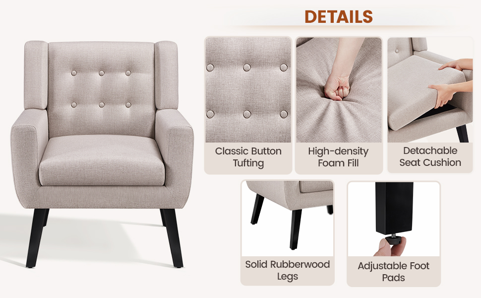 details of the accent chair