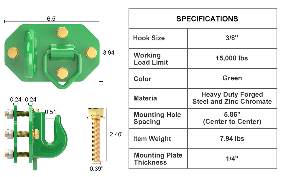 Sulythw Tractor Bucket Hooks with Tie Down Ring, Grade 70