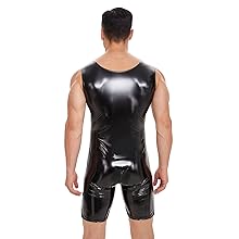 Men shiny leather bodysuit crotchless