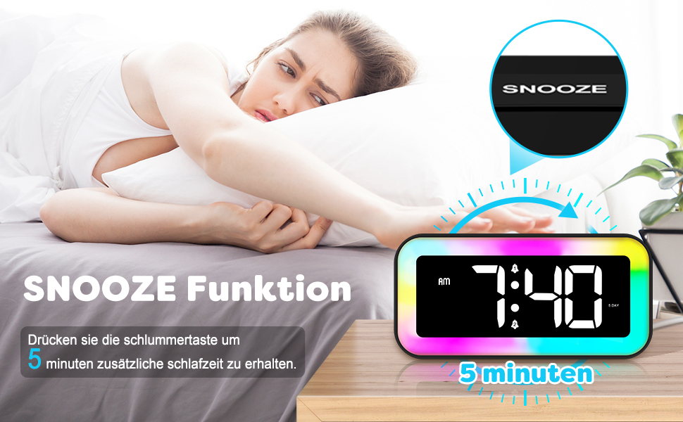 MOSUO Digital Alarm Clock with RGB Light, Digital Clock with 2 Alarm