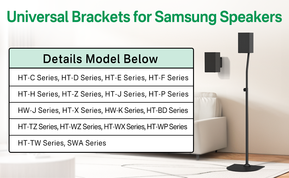 Height Adjustable Speaker Stands Pair for Samsung with Speaker Wall
