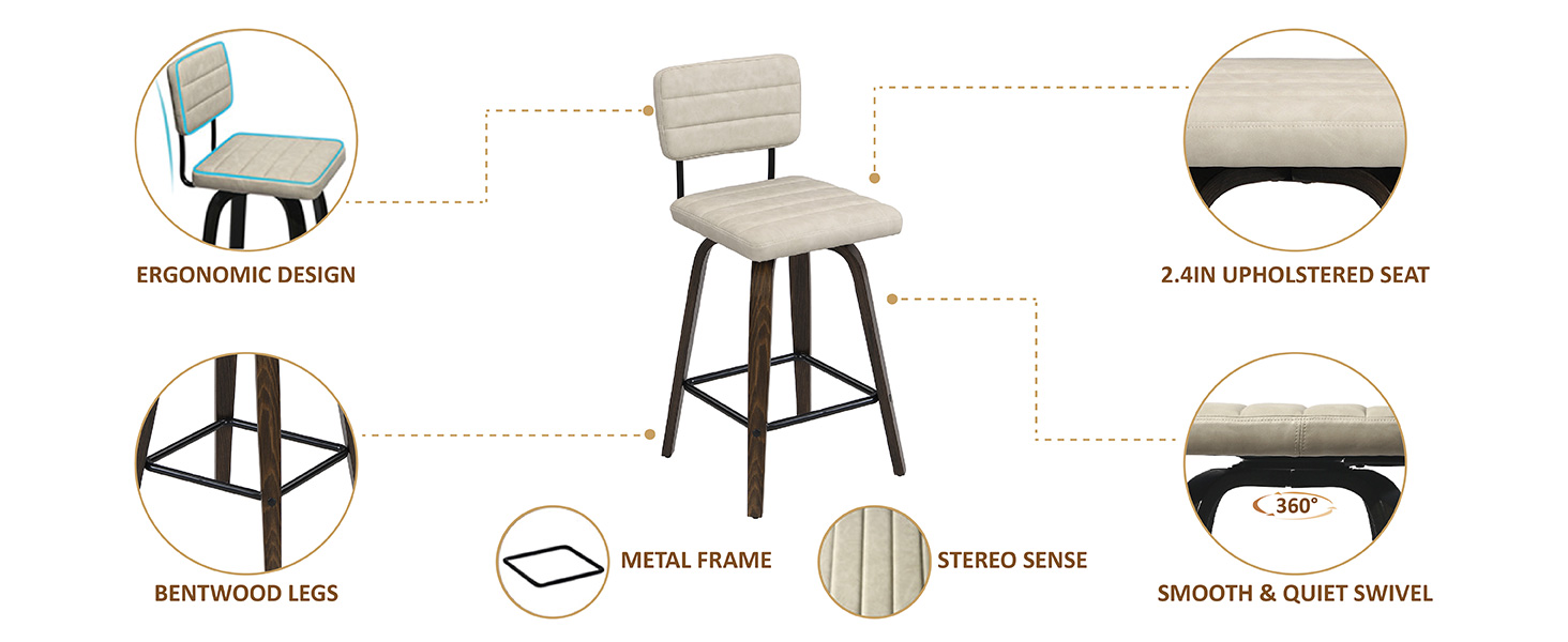 FERFALDER Bar Stools Set of 2Counter Height Bar Stools Swivel Bar Stools Bar Height