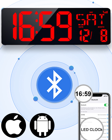 XREXS 17 Inch Large Digital Wall Clock, Bluetooth Auto-sync Time