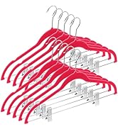 Home-it 10 Pack Clothes Hangers with clips - PINK Velvet Hangers - made for skirt hangers - Cloth...