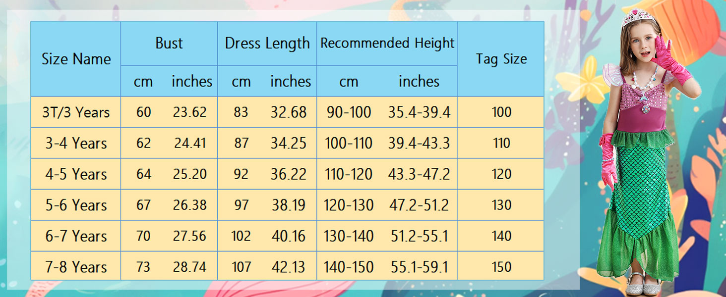 Girls Little Mermaid Costume Princess Dress
