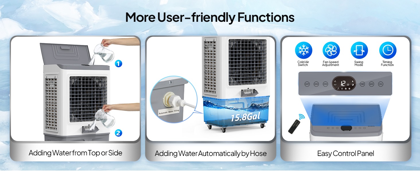 ROVSUN 2900CFM Portable Air Cooler, 15.8Gal/60L Evaporative