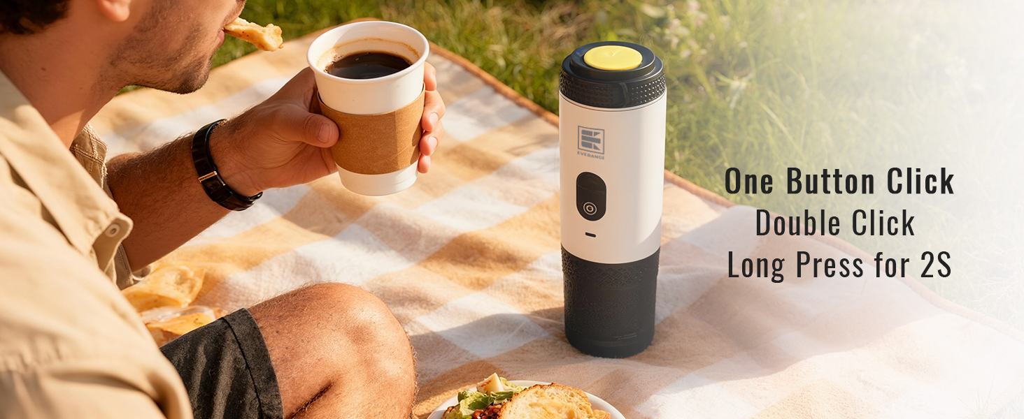 Text reads 'One Button Click Double Click' and 'Long Press for 2S'. Images show hands interacting with what appears to be a device or interface.