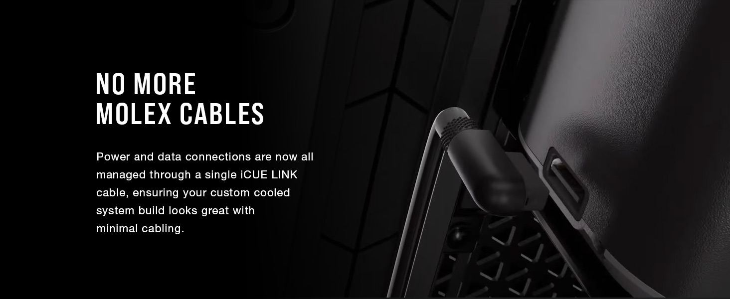 single iCUE LINK cable, RGB pump reservoir, RGB water cooling pump