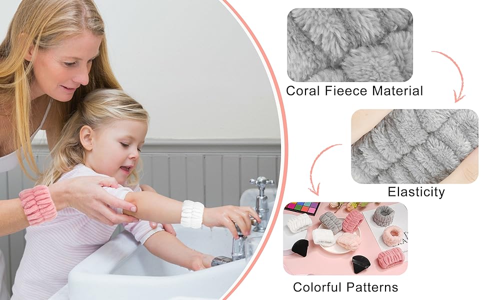 Women's Wrist Towels for Washing Face, Microfiber Wrist Spa Wash Towel Band, Face Washing