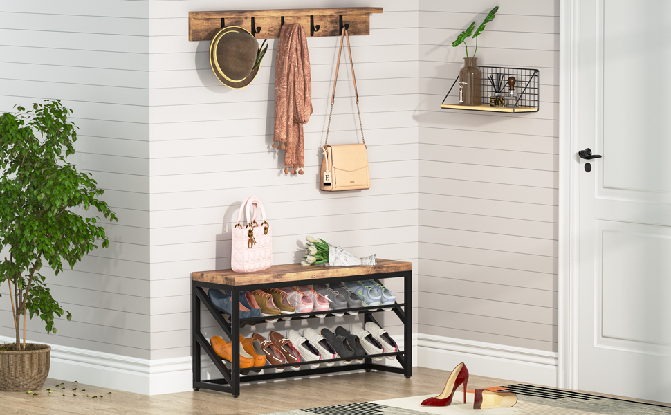 Tribesigns Entryway Bench Shoe Coat Rack Set, Hall Tree and