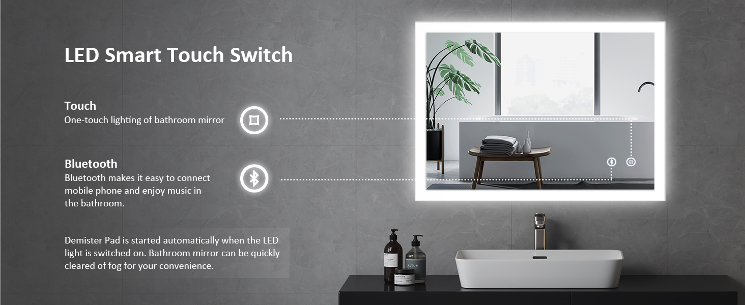 large led bathroom mirror with bluetooth