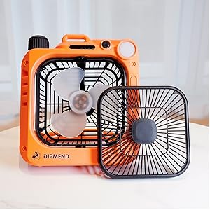  DIPMEND Portable Desk Fan, Camping Fan with LED Lantern, 10000mAh  Battery Operated Fan, Lightweight Tent Fan with Hanging Hook, Outdoor Fan  for Patio, Picnic, Fishing(Orange) : Sports & Outdoors