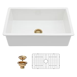 Fuku Fumi  Kichae 32 Inch White Undermount Sink Fireclay 32x19 Inch
