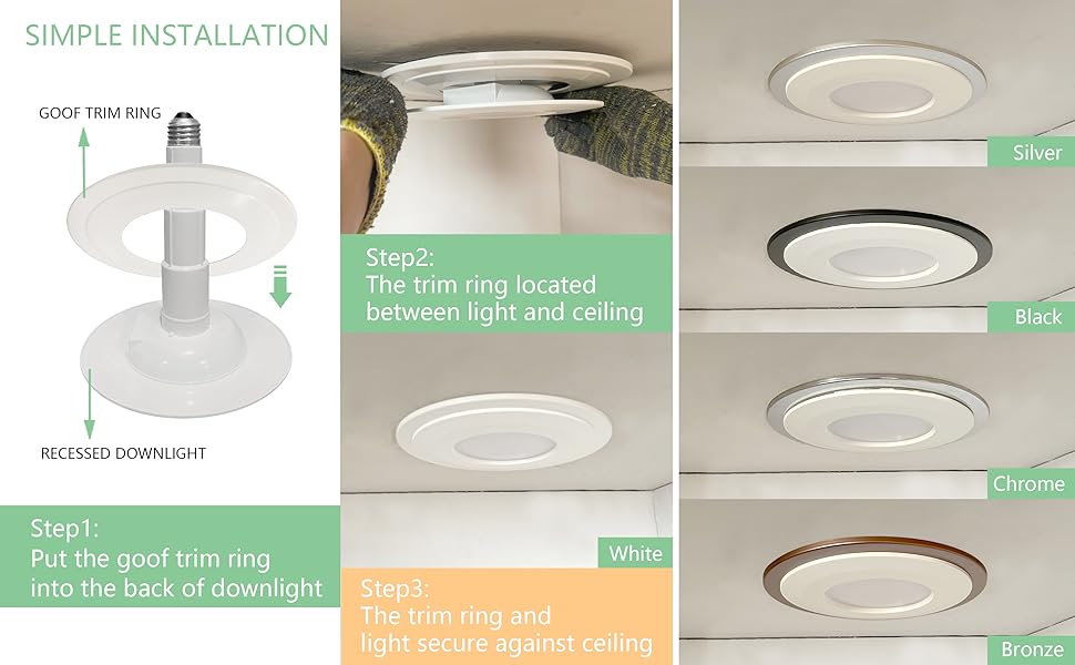 Soliseed Goof Ring for 5/6 Inch Recessed Downlight, Silver Can Light