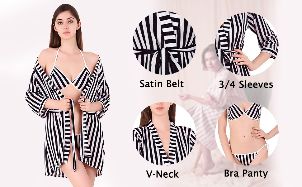women sexy satin nightwear robe sexy lingerie satin robe with bra panty set sexy lingerie for sex