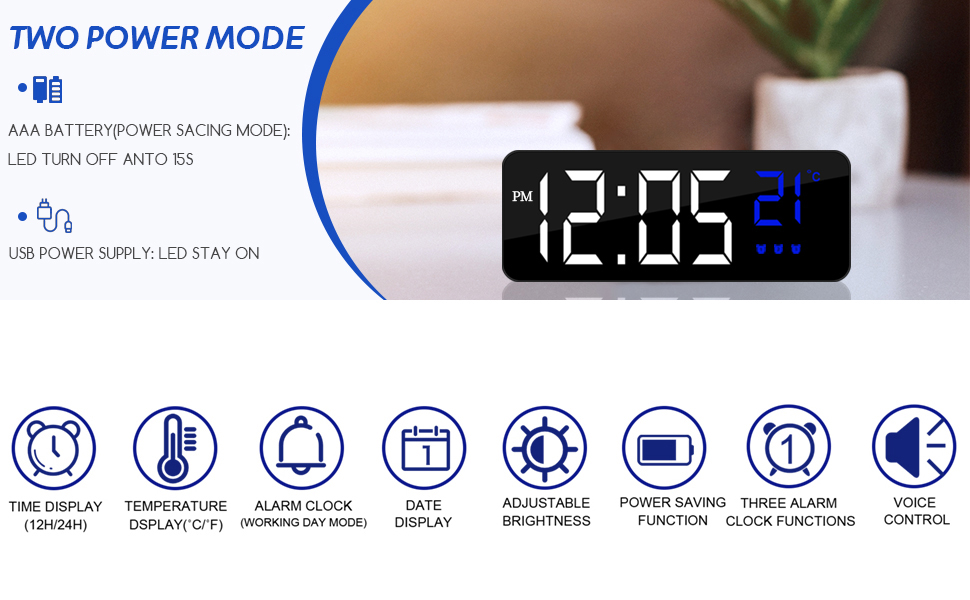 Jsdoin Digital Alarm Clock, Large LED Display Alarm Clock with