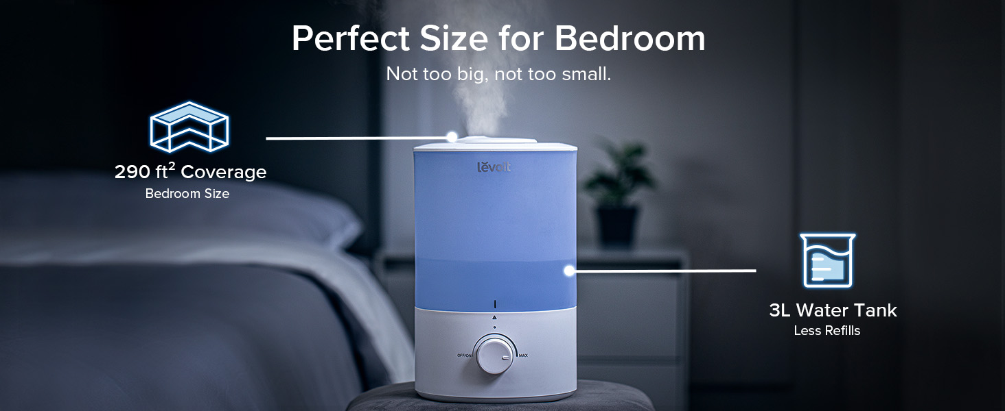Levoit Humidifier for Bedroom Large Room, 3L Cool Mist Top Fill Quiet