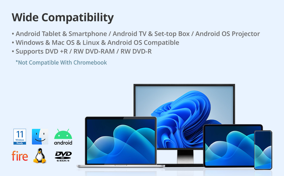 Hitachi LG External CD/DVD Drive Portable Player Burner for Laptop, PC, Smartphone USB Type