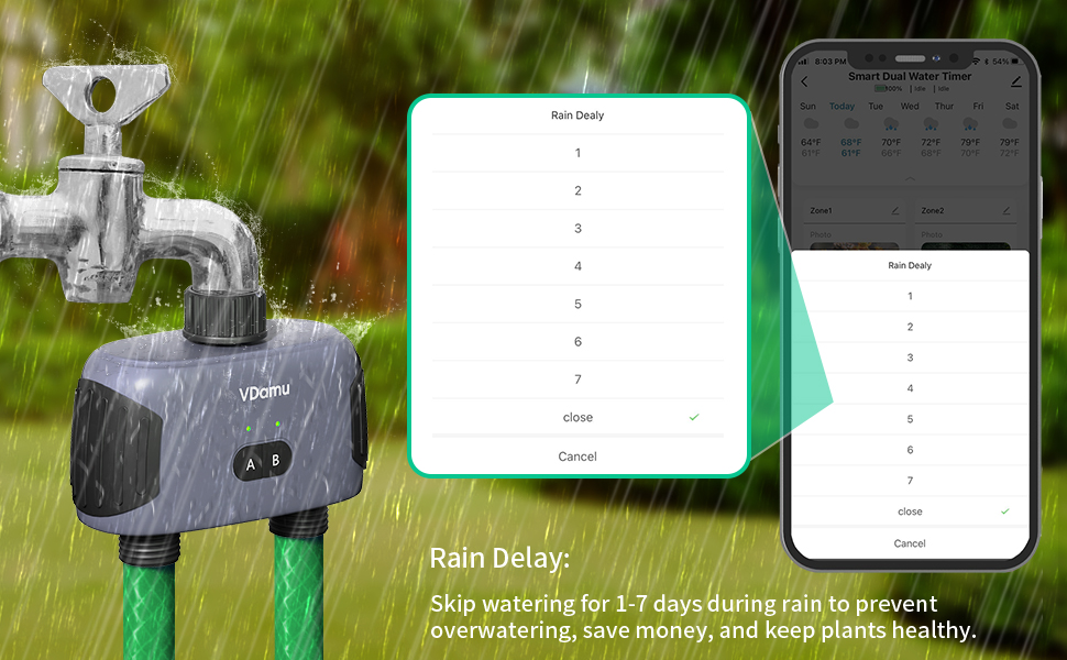 VDamu WiFi Water Timer for Garden Hose 2 Zone Hose Timers for Watering, Smart