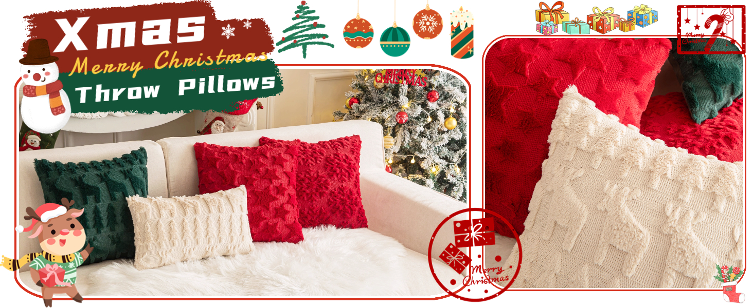 Set of 2 Christmas Elk Throw Pillow Covers 12x20 Inch, Soft Faux Fur