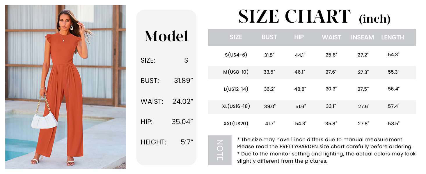 PRETTYGARDEN Womens Ruffle Cap Sleeves Jumpsuits Casual Empire Waist Long Pants Romper