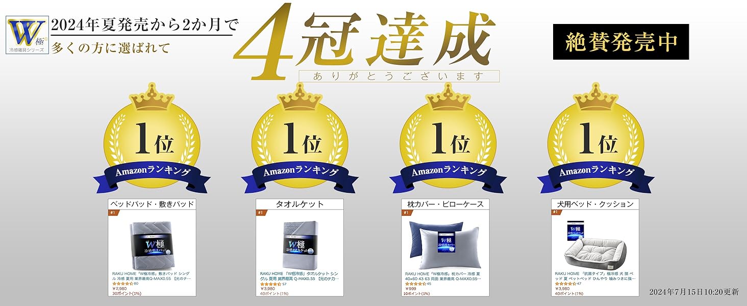 Ｗ極🄬冷感　夏用　敷きパッド　