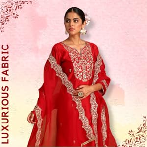 red kurta pant set with dupatta