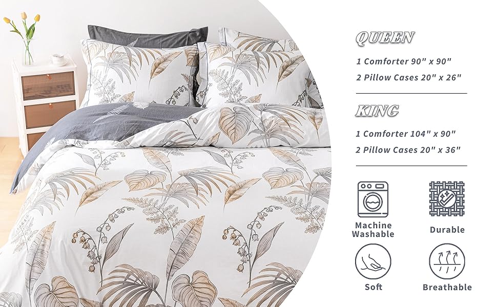 ALEISSEL 100 Natural Cotton 3pcs Floral Comforter Sets