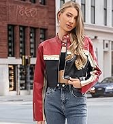 shamofeng Women Faux Leather Jackets, Short Black Motorcycle Bomber Leather Coats, Fall Fashion O...