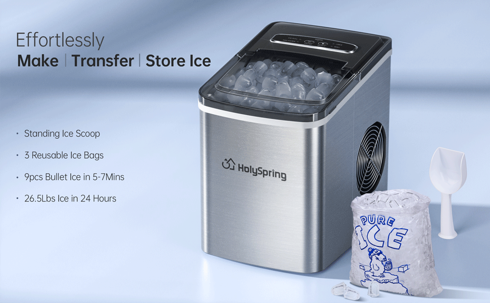 HolySpring Ice Maker Machine Countertop, Portable Ice
