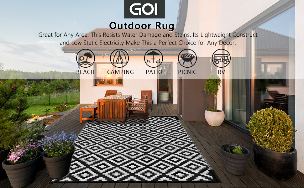 GOI Outdoor Rugs for Garden,260 x 150cm Outdoor Rug Waterproof Outdoor Carpet,Plastic Straw Rug