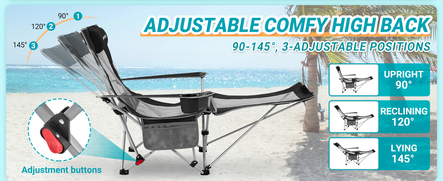 camping chair recliner, high back camping chair adjustable