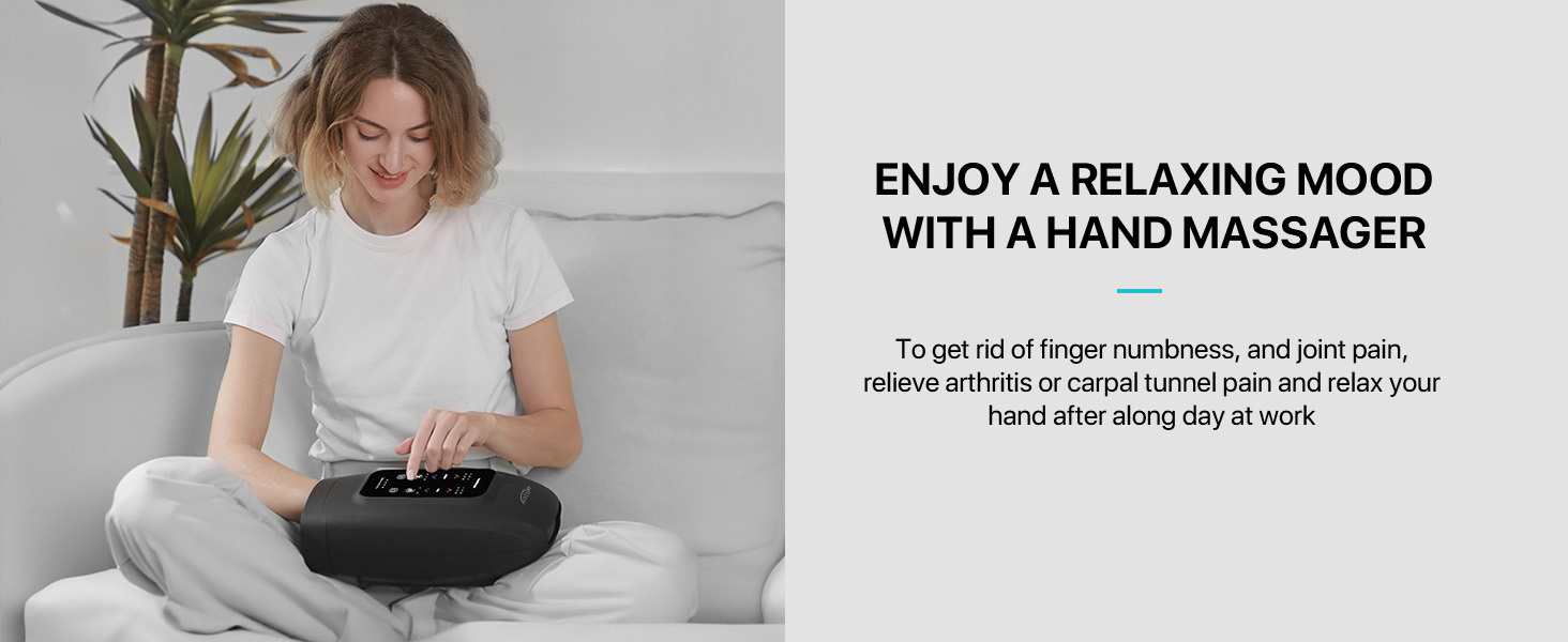 Hand pain relief massager for arthritis and carpal tunnel, with adjustable heat and massage settings to soothe sore muscles and improve flexibility